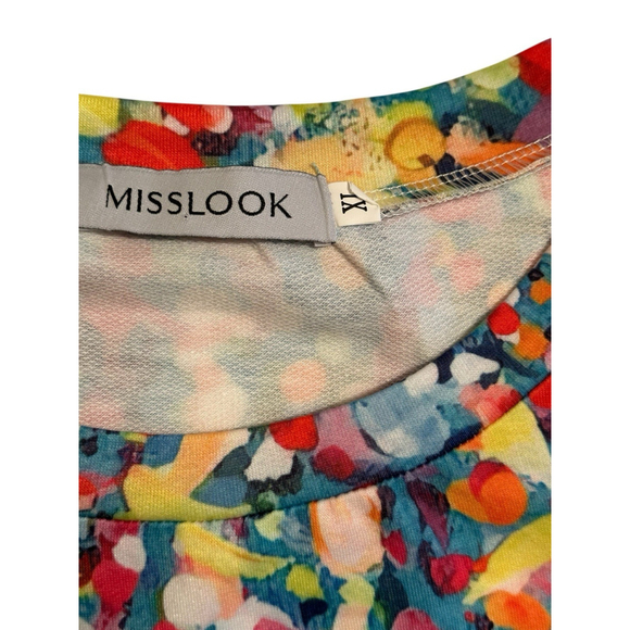 Misslook Hippie Party Tee Shirt Tunic Blouse Womens XL Blue Hummingbird Confetti - Picture 8 of 16